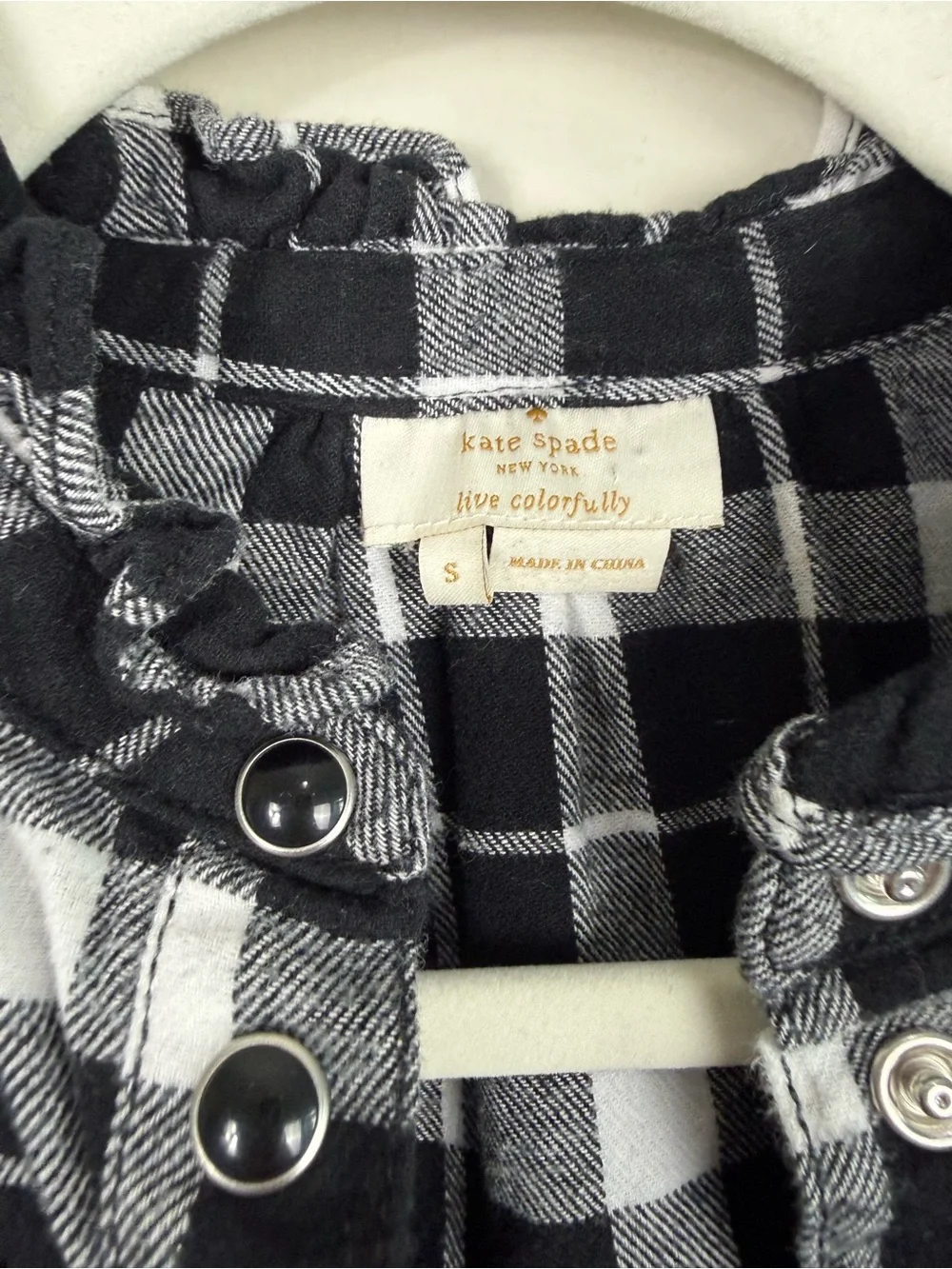Kate Spade Top Small Black White Plaid Ruffle Button-Up Top Preppy Office Work